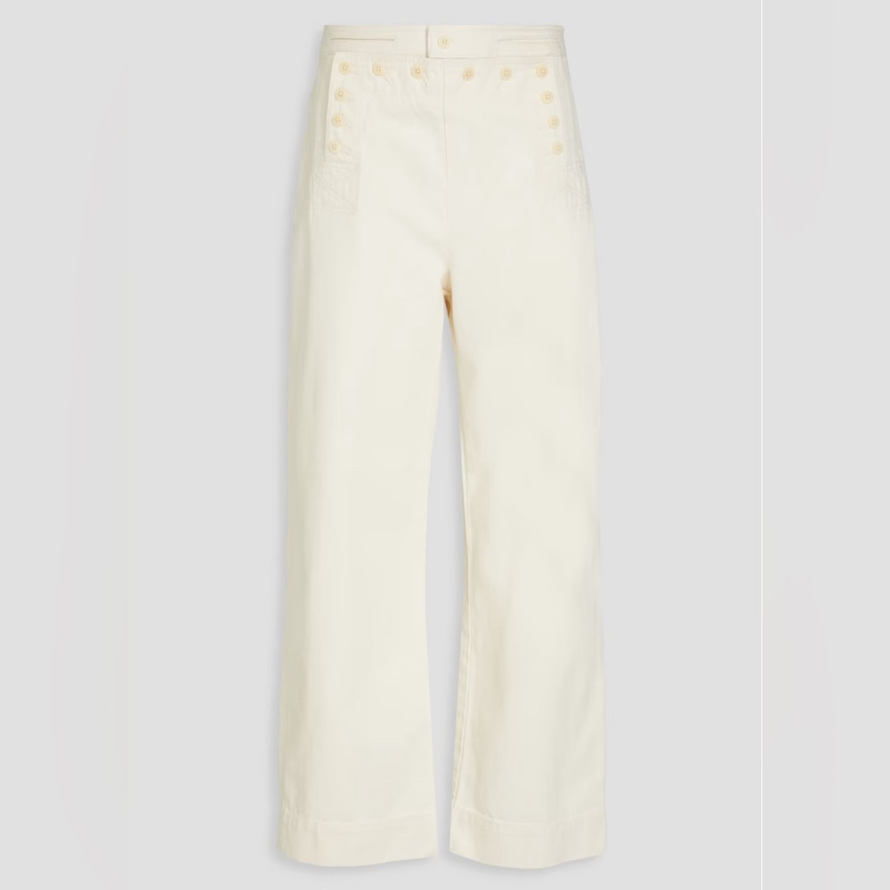 Tory Burch Button Fly Wide Leg Preppy Denim Cream High Rise Sailor Pants 8 NWT